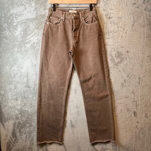 Moussy Vintage Romulus Raw Hem High Waist Wide Straight Leg Jeans Brown Size 27‎